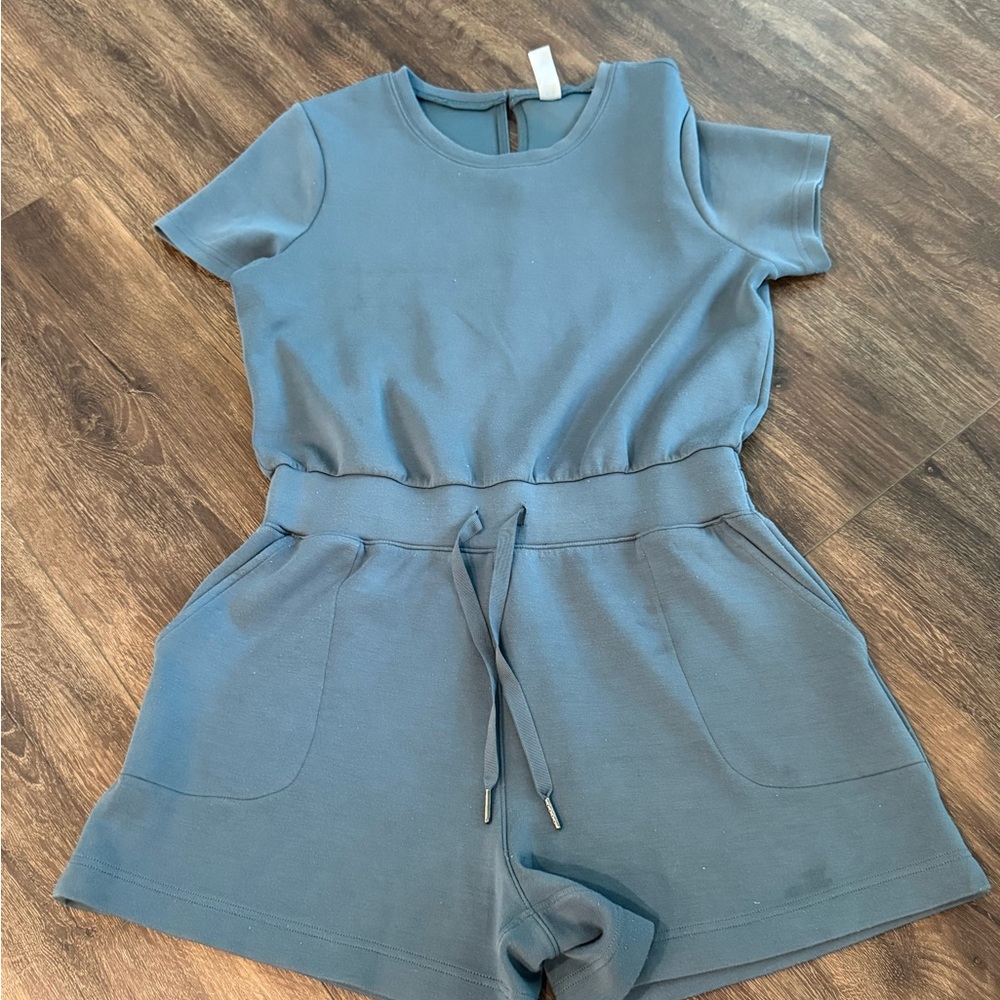 Spanx Casual Short-Sleeve Romper in Slate Blue